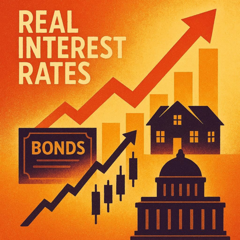 Illustration de la hausse des taux d’intérêt réels, favorisant les obligations et pesant sur l’immobilier et les actifs risqués