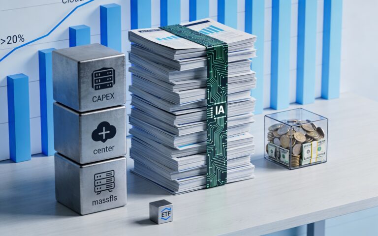 Rapports financiers reliés à des data centers, gros blocs de CAPEX face à un petit cube de profit net IA