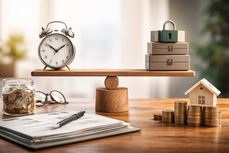 Objets physiques en équilibre illustrant les contraintes de temps, de stabilité et de protection qui conditionnent l’adéquation d’une stratégie d’investissement à un profil