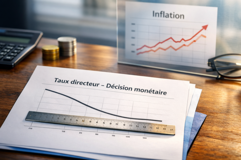 Comparaison visuelle entre taux nominaux et taux réels sur des documents financiers, illustrant le décalage créé par l’inflation dans la transmission monétaire