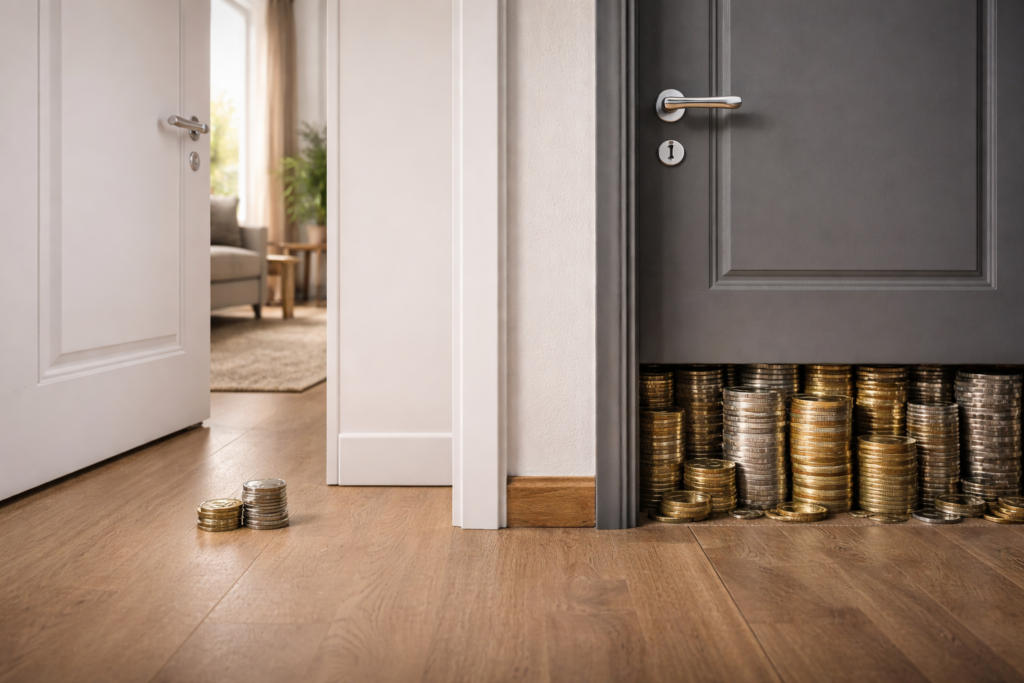 Illustration comparaison acheter ou louer immobilier montrant des écarts de coûts invisibles entre deux options