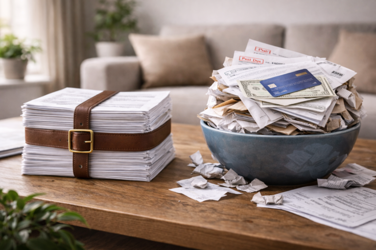 Deux piles de documents de taille comparable posées côte à côte sur une table