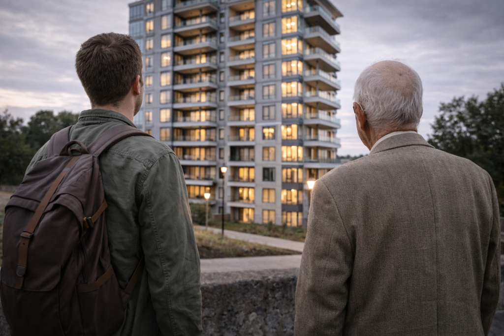 Deux personnes observant un même environnement depuis des positions légèrement différentes