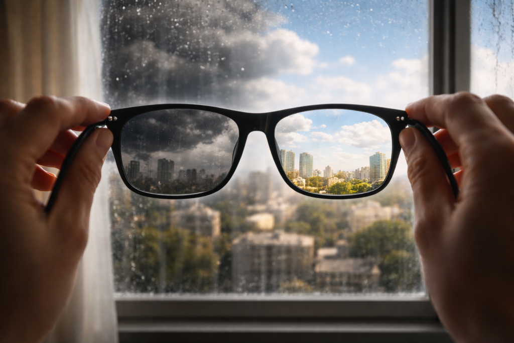 Objet optique modifiant la perception d’un même paysage sans en changer la réalité physique.