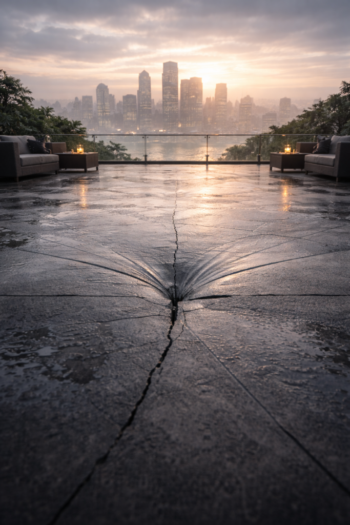 Vue d’ensemble d’un espace urbain contemporain aux lignes nettes, illustrant un environnement économique structuré par les conditions de financement.