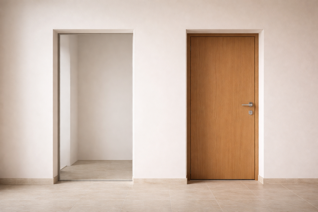 Deux ouvertures identiques dont l’une reste accessible tandis que l’autre est physiquement fermée