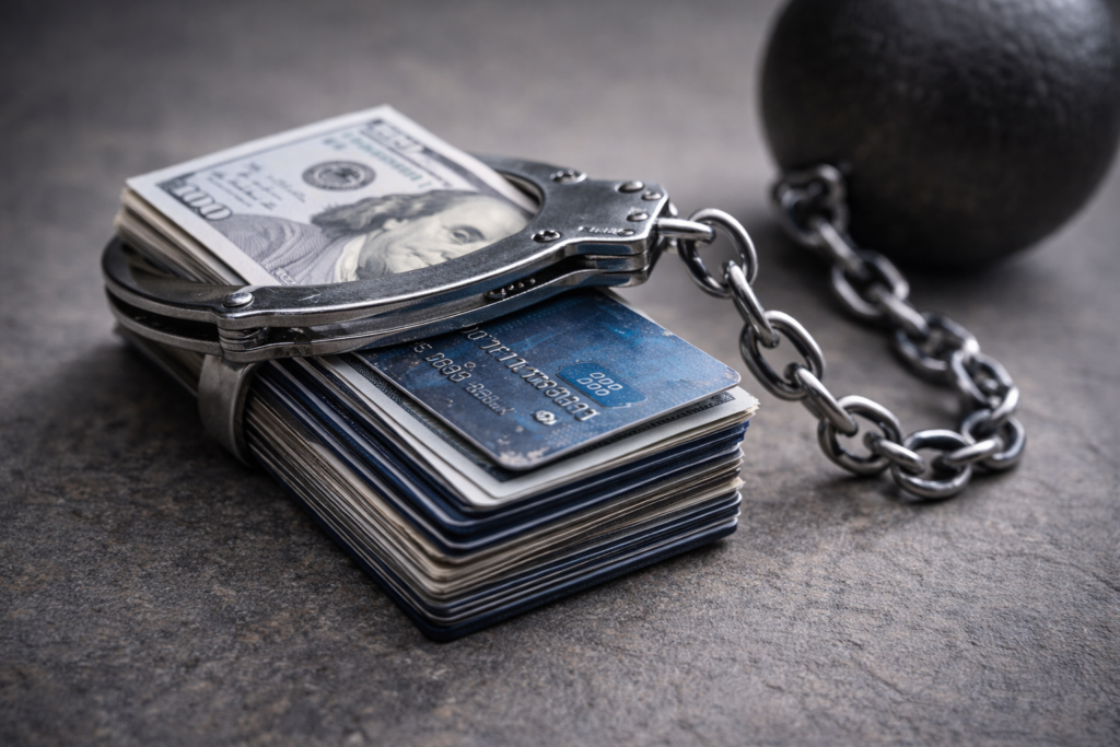 Cartes de crédit maintenues sous contrainte par un dispositif métallique lourd