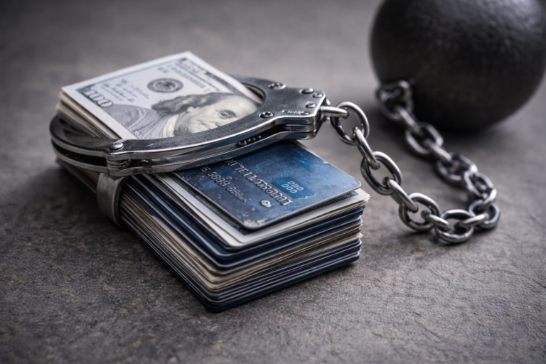 Cartes de crédit maintenues sous contrainte par un dispositif métallique lourd