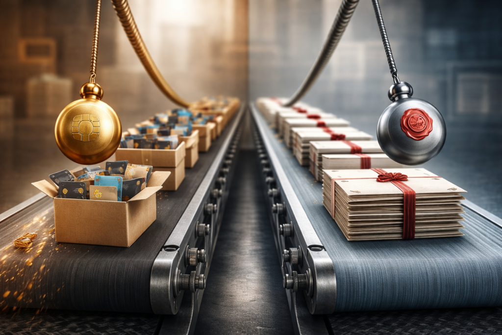 Deux flux distincts de crédit avançant à des rythmes différents sur des convoyeurs séparés