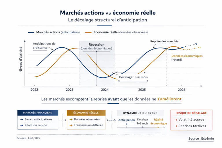 Marchés actions vs économie réelle : le décalage structurel d’anticipation