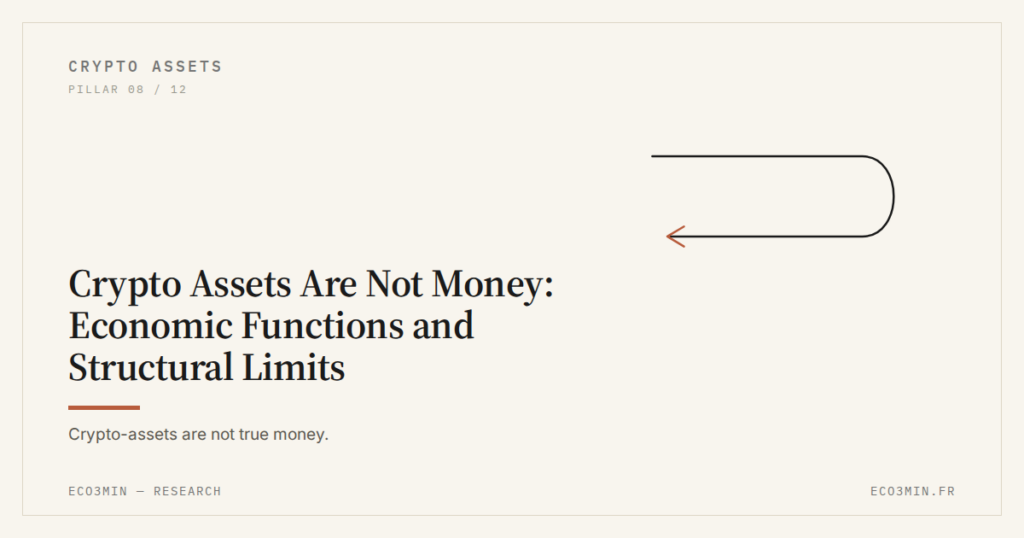 Eco3min — Crypto Assets Are Not Money: Economic Functions and Structural Limits