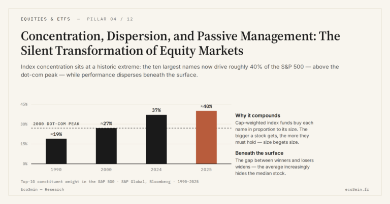 Eco3min — Concentration, Dispersion, and Passive Management: The Silent Transformation of Equity Markets