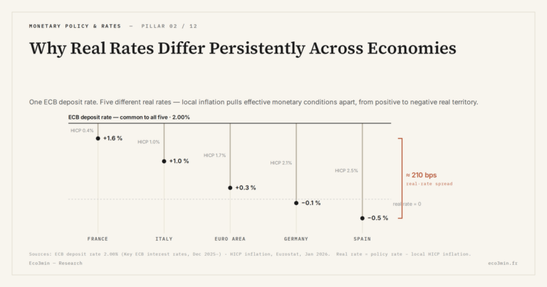 Eco3min — Why Real Rates Differ Persistently Across Economies
