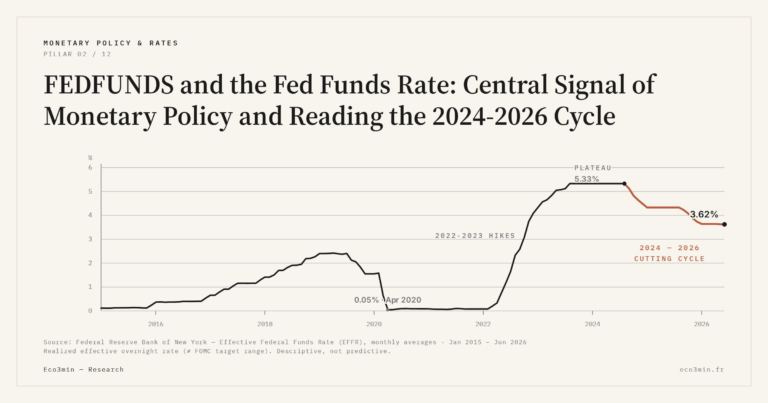 Eco3min — FEDFUNDS and the Fed Funds Rate: Central Signal of Monetary Policy and Reading the 2024-2026 Cycle