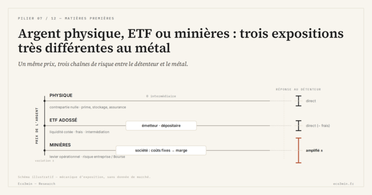 Eco3min — Argent physique, ETF ou minières : trois expositions très différentes au métal