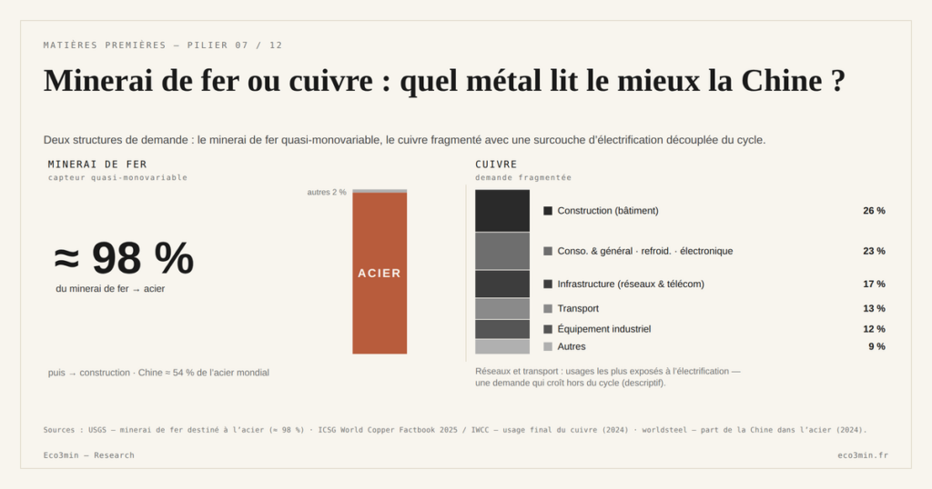 Eco3min — Minerai de fer ou cuivre : quel métal lit le mieux la Chine ?