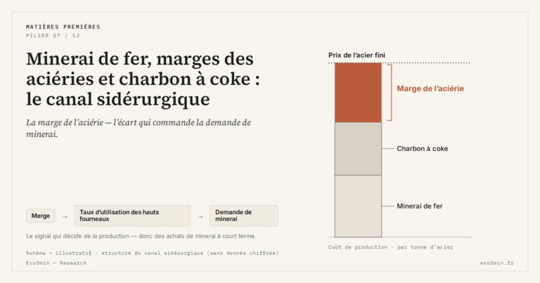 Eco3min — Minerai de fer, marges des aciéries et charbon à coke : le canal sidérurgique