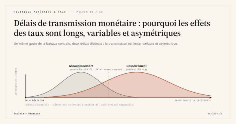 Eco3min — Délais de transmission monétaire : pourquoi les effets des taux sont longs, variables et asymétriques