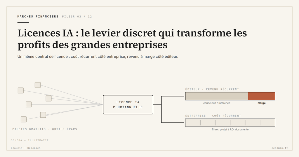 Eco3min — Licences IA : le levier discret qui transforme les profits des grandes entreprises
