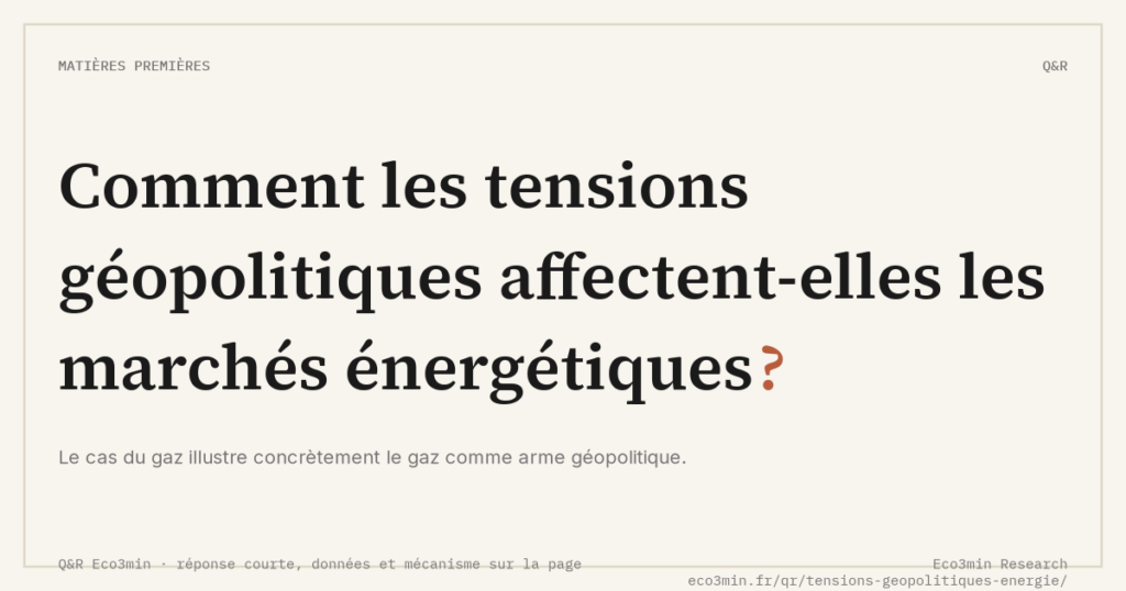 Eco3min — Comment les tensions géopolitiques affectent-elles les marchés énergétiques ?