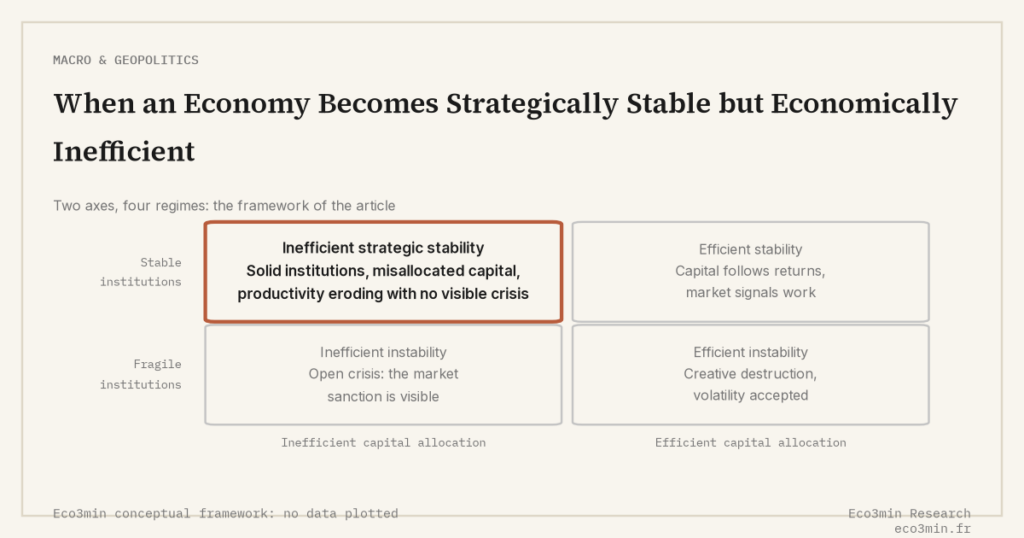 Eco3min — When an Economy Becomes Strategically Stable but Economically Inefficient