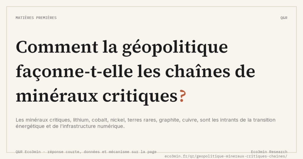 Eco3min — Comment la géopolitique façonne-t-elle les chaînes de minéraux critiques ?