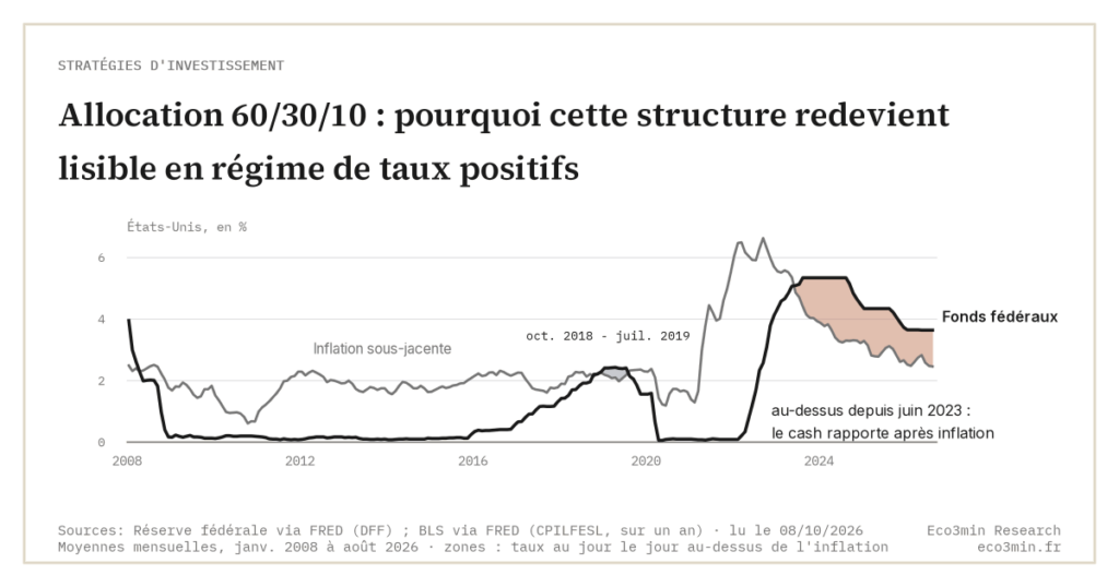 Allocation 60/30/10 : pourquoi cette structure redevient lisible en régime de taux positifs (Eco3min)